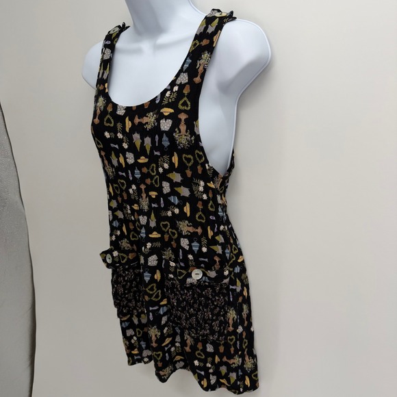 Garden Novelty Print Pinafore Mini Dress Size S Rabbit Rabbit Rabbit Designs - Picture 2 of 10
